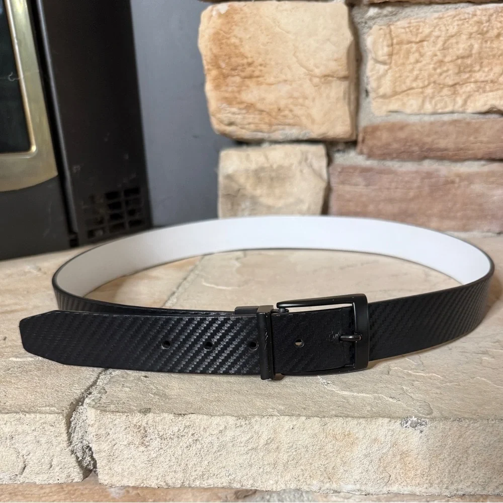 Nike Black Carbon‎ Fiber Textured Genuine Leather Belt Golf Casual Size 42